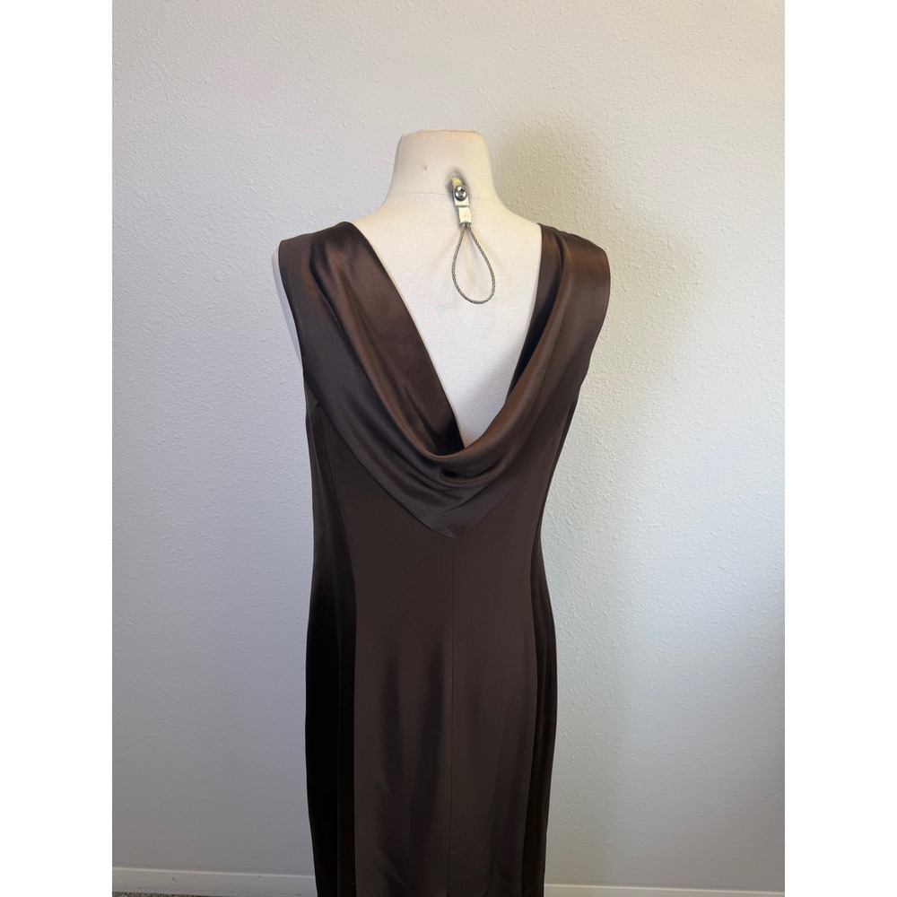 Rickie Freeman 100% Silk Brown Drape Sleeveless Gown Sz 8 Formal Cocktail Glam - Picture 6 of 9